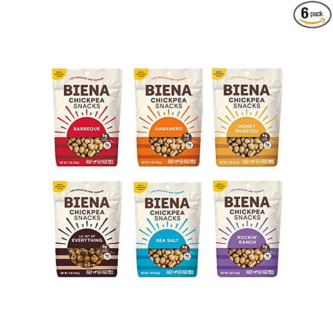  BIENA Chickpea Snacks Variety Pack | Gluten Free | Dairy Free | Vegetarian | Plant-Based Protein - 5 Ounce (Pack of 6) (Packaging May Vary)  - 857597003903
