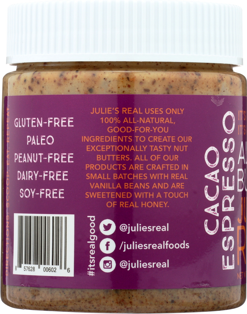 JULIES REAL: Cacao Espresso Almond Butter, 9 oz - 0857628006026