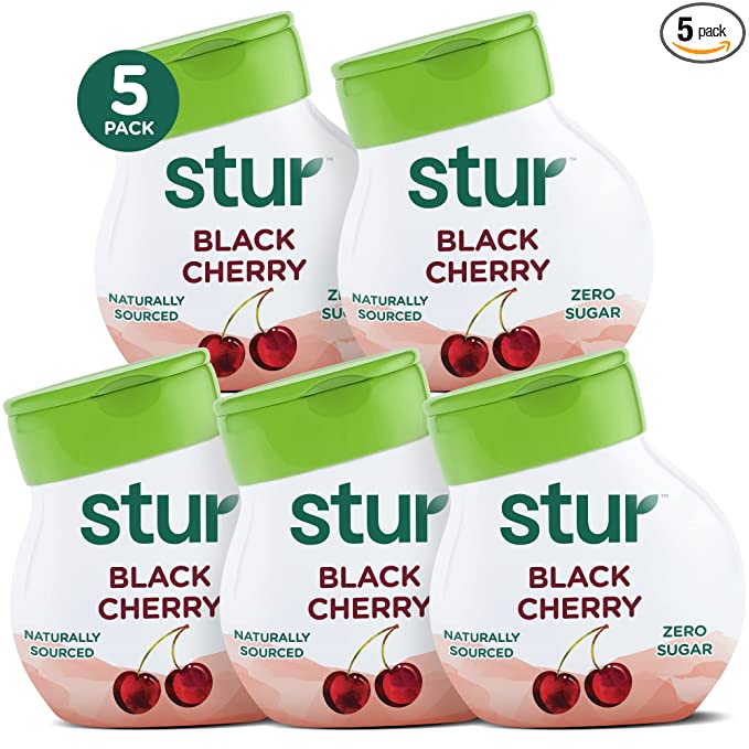  Stur - Black Cherry, Natural Water Enhancer, (5 Bottles, Makes 100 Flavored Waters) - Sugar Free, Zero Calories, Kosher, Liquid Drink Mix Sweetened with Stevia, 1.62 Fl Oz (Pack of 5)  - 857880006727