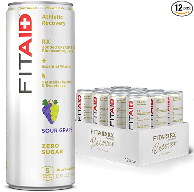 LIFEAID FITAID Rx Zero, Keto-Friendly, Number 1 Post-Workout Recovery Drink, 0g Sugar, Quercetin, Creatine, BCAAs, Omega-3s, Green Tea, 5 Calorie, No Artificial Sweeteners, 12 Fl Oz (Pack of 12) - 702823656623