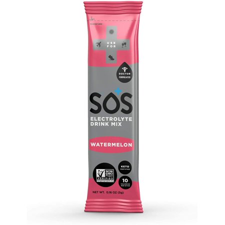 SOS Hydration Electrolyte Powder Packet, Low-Sugar, Immunity Support Hydration Replenishment Drink Mix, Watermelon Flavor, 1 Stick - 857899004417