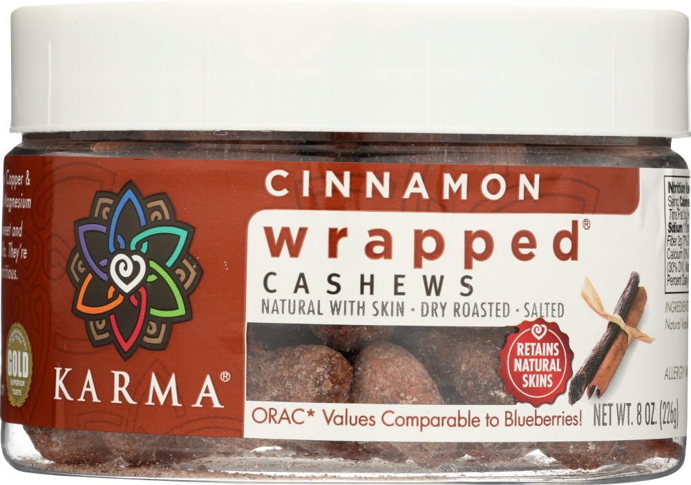 KARMA: Cinnamon Wrapped Cashews, 8oz - 0857916006028