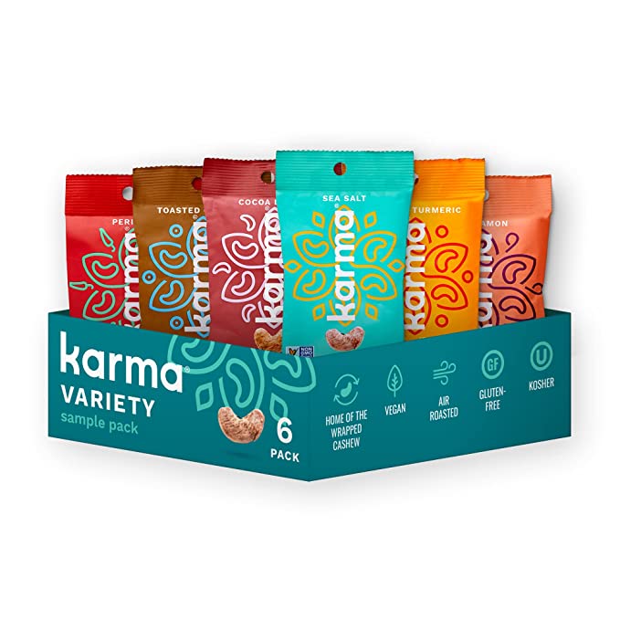  Sample Flavors Variety Pack Cashews by Karma Nuts, Whole, Roasted, Vegan, Non GMO, Gluten Free, Low Carb, Low Calorie, Everyday Nut Snack, 1.5 Ounce (6 Snack Packs)  - 857916006646
