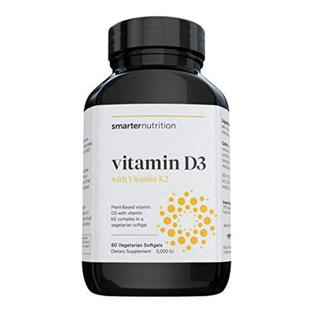 Plant-Based Vitamin D3 Immune Support with Vegan K2 Complex in a Vegetarian Softgel - Includes 5 000 IU of Vitamin D for Immunity Boost Complete Bone Health & Arterial Protection (1 D3+K2) - 857917007024