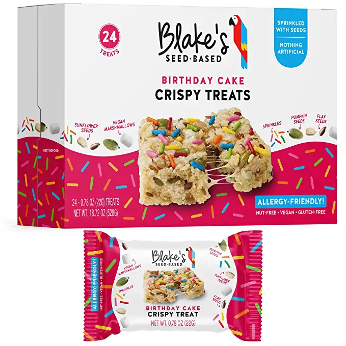  Blake’s Seed Based Crispy Treats – Birthday Cake (24 Count), Nut Free, Gluten Free, Dairy Free & Vegan, Healthy Snacks for Kids or Adults, School Safe, Low Calorie Organic Soy Free Snack - 857925008471