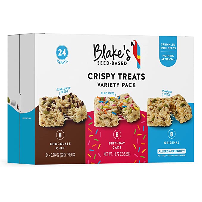 Blake’s Seed Based Crispy Treats – Variety Pack (24 Count), Vegan, Gluten Free, Nut Free & Dairy Free, Healthy Snacks for Kids or Adults, School Safe, Low Calorie Organic Soy Free Snack - 857925008709