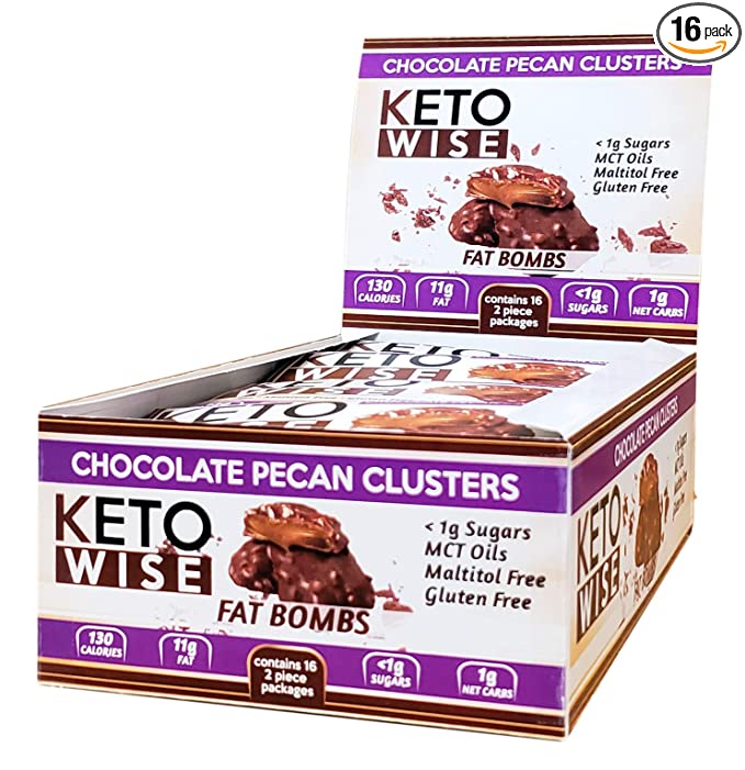 Keto Wise Fat Bombs - Chocolate Pecan Clusters - 16 packs 32g each - 857970007627