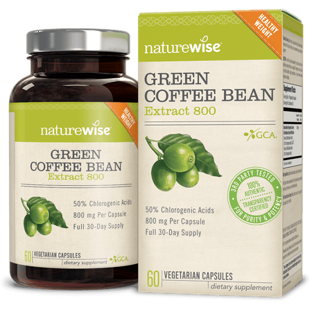 NatureWise Green Coffee Bean 800mg Max Potency Extract 50% Chlorogenic Acids, Raw Green Coffee Antioxidant Supplement & Metabolism Support for Normal Weight Maintenance, Non-GMO, Gluten-Free (1 Month) (B009VUZJTM) - 858081006004