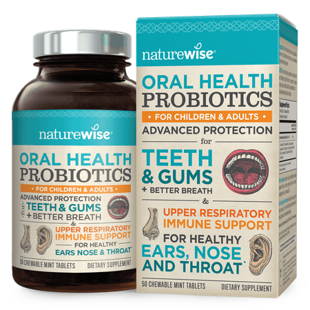 NatureWise Oral Health Chewable Probiotics | Supports Healthy Teeth, Gums, & Better Breath | Ear, Nose, Throat Immunity for Kids & Adults | Sugar-Free Natural Mint Flavor [2 Month Supply - 50 Tablets] (B01E6C4H6U) - 858081006356