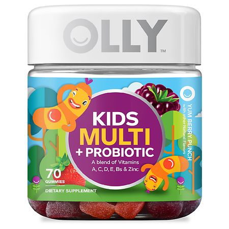 OLLY Kids Multivitamin + Probiotic Gummy for Girls & Boys Vitamin A B C D Zinc Berry 70 Ct - 858158005039