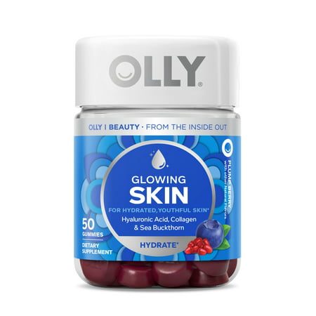 OLLY Glowing Skin Vitamin Gummy with Hyaluronic Acid Supplement Plump Berry 50 Ct - 858158005428