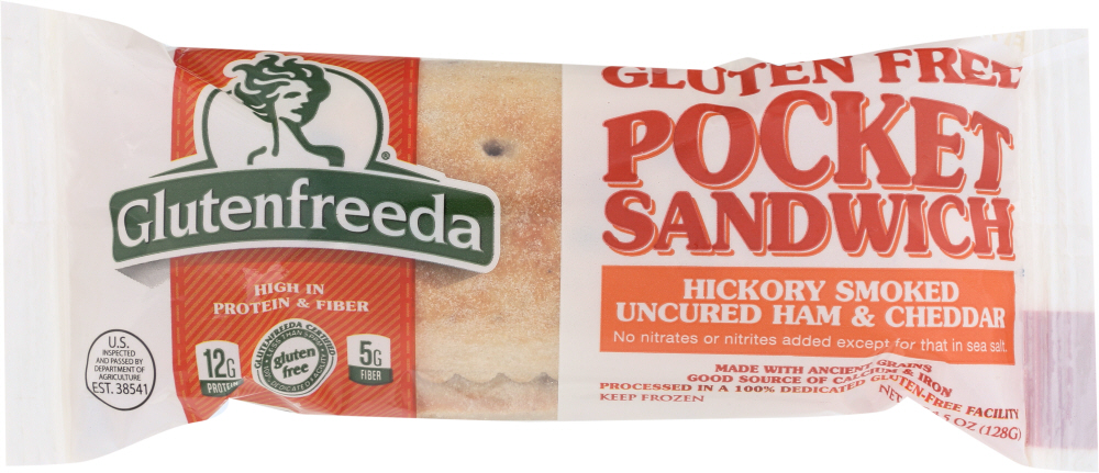 GLUTENFREEDA’S: Pocket Sandwich Hickory Smoked Ham and Cheddar, 4.5 oz - 0858246001707