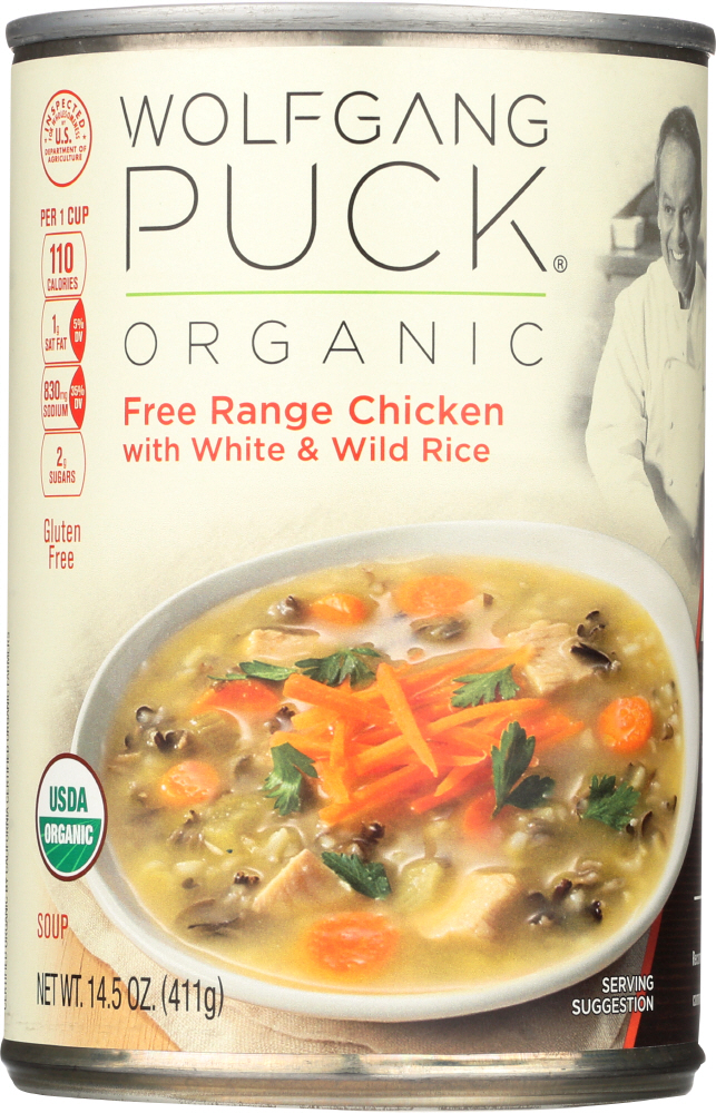 WOLFGANG PUCK: Organic Free Range Chicken with White and Wild Rice, 14.5 oz - 0858328762120