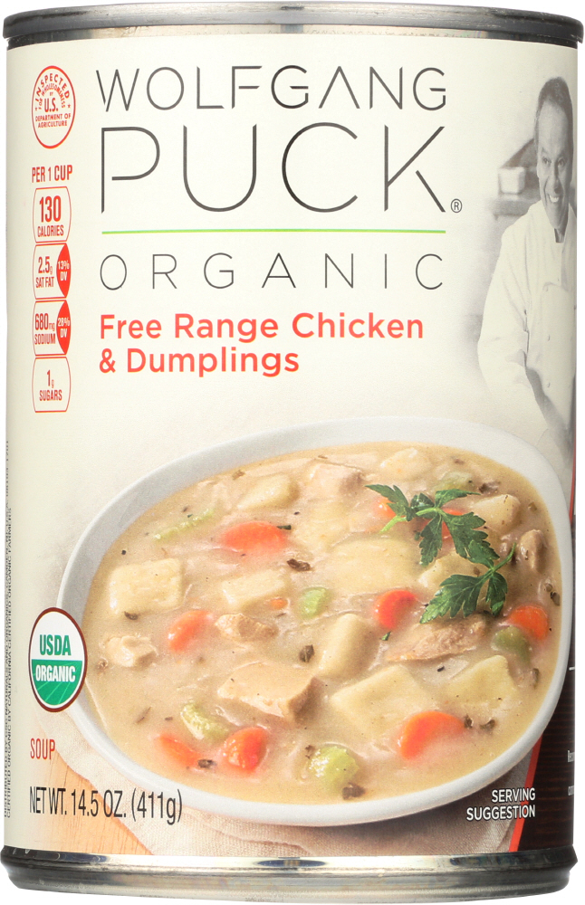 WOLFGANG PUCK: Organic Chicken & Dumplings Soup, 14.5 oz - 0858328762144