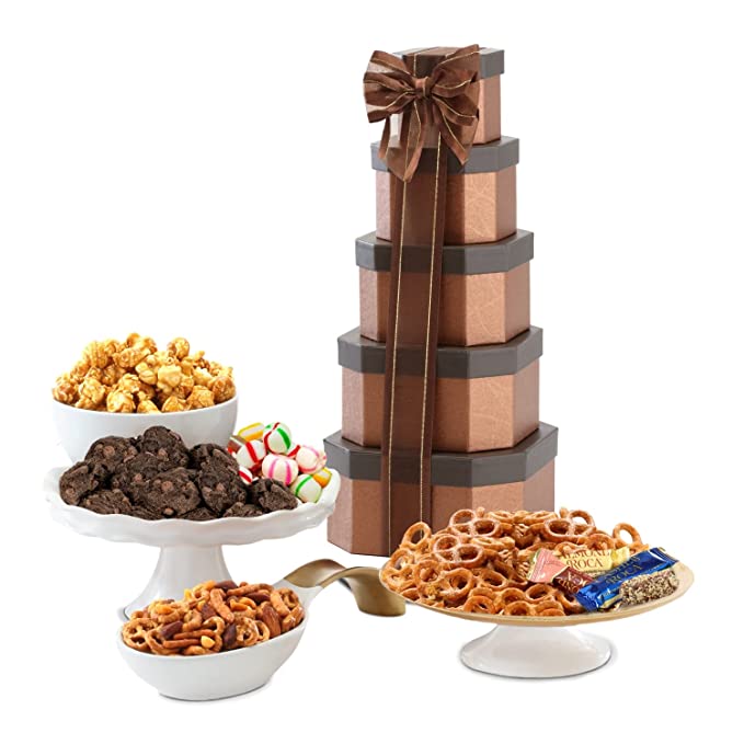  Broadway Basketeers 5 Box Gourmet Food Gift Tower Snack Gifts for Women, Men, Families, College – Delivery for Holidays, Appreciation, Thank You, Congratulations, Corporate, Get Well Soon Care Package  - 858539005634