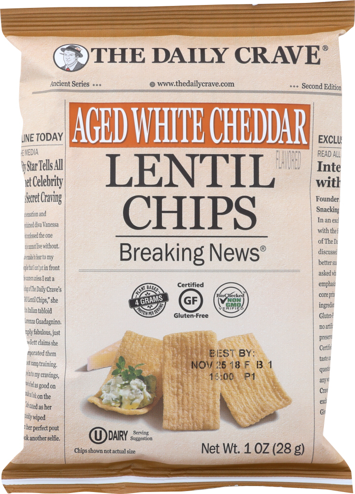 Aged White Cheddar Flavored Lentil Chips, Aged White Cheddar - 858641003450