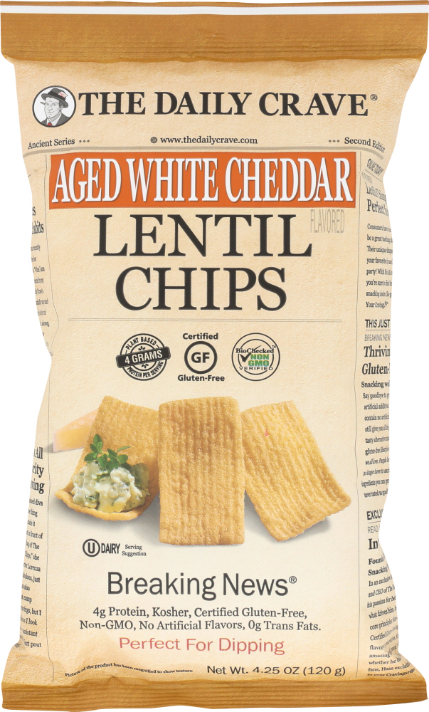 THE DAILY CRAVE: Aged White Cheddar Lentil Chips, 4.25 oz - 0858641003771