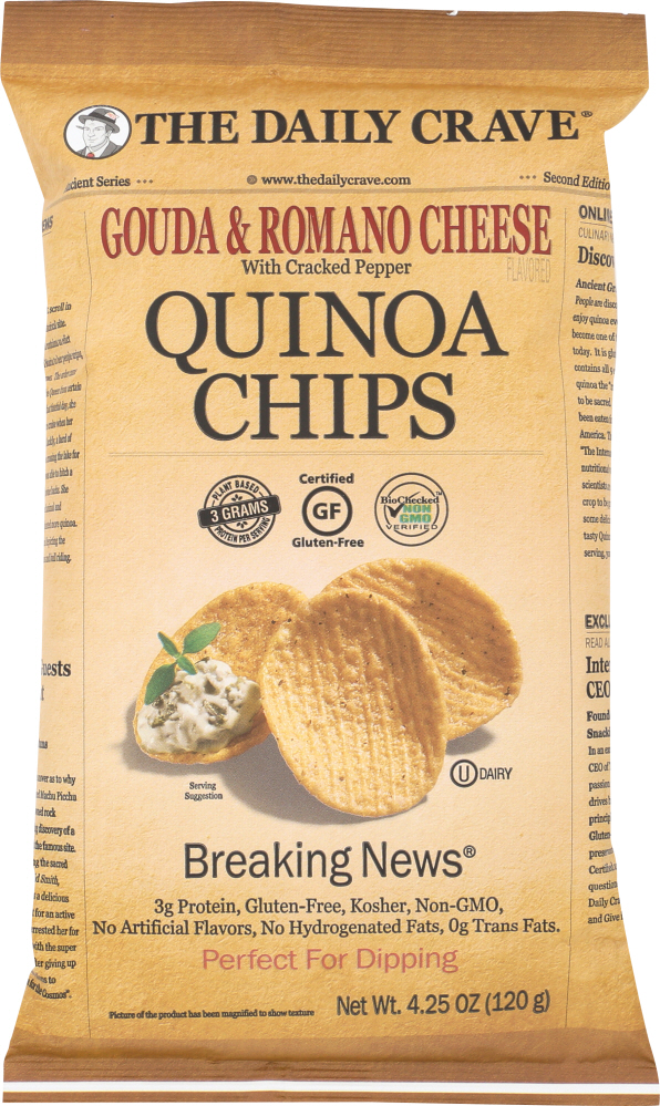 Gouda & Romano Cheese Flavored With Cracked Pepper Quinoa Chips, Gouda & Romano Cheese - 858641003832
