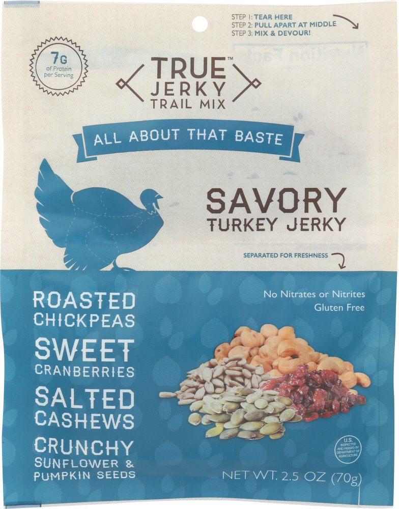 TRUE JERKY: Trail Mix Savory Turkey Jerky, 2.5 oz - 0858663006170