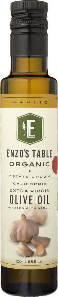 ENZO’S TABLE: Organic Extra Virgin Olive Oil – Garlic Infused, 250 ml - 0858732003093