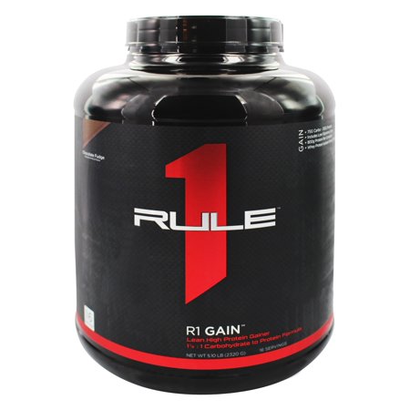 Rule One Proteins, R1 Gain - Chocolate Fudge, High-Protein Lean Gain Formula with 50g All-Whey Protein (Primarily Isolate), Over 500 Calories, 75g Carbs, Under 6g of Fat, 5 Pounds, 16 Servings (B01KB50QV6) - 858925004319