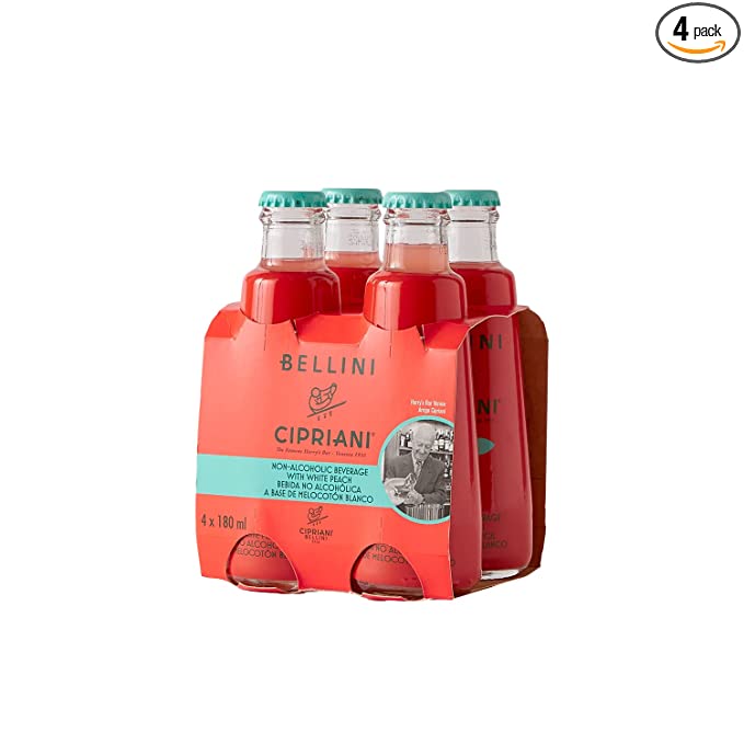  Cipriani Peach Bellini Mix - White Peach Cocktail Mixers with Peach Puree & Sparkling Water - Non-Alcoholic Virgin Bellini Drink, Add Peach Flavoring to a Cocktail, Pack of 4  - 859091001263