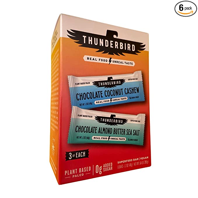  Thunderbird Paleo and Vegan Hiking Food Snacks - Real Food Energy Paleo Bar - Fruit & Nutrition Nut Bars - No Added Sugar, Grain and Gluten Free, Non-GMO, 6 Pack (Chocolate Lovers Variety Pack)  - 859392005618