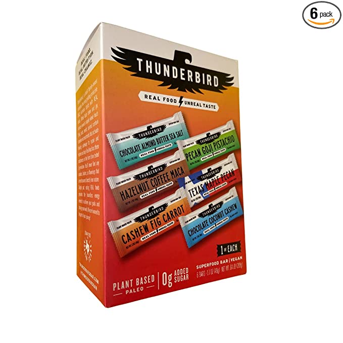 Thunderbird Paleo and Vegan Hiking Food Snacks - Real Food Energy Paleo Bar - Fruit & Nutrition Nut Bars - No Added Sugar, Grain and Gluten Free, Non-GMO, 6 Pack (Bestsellers Variety Pack) - 859392005649