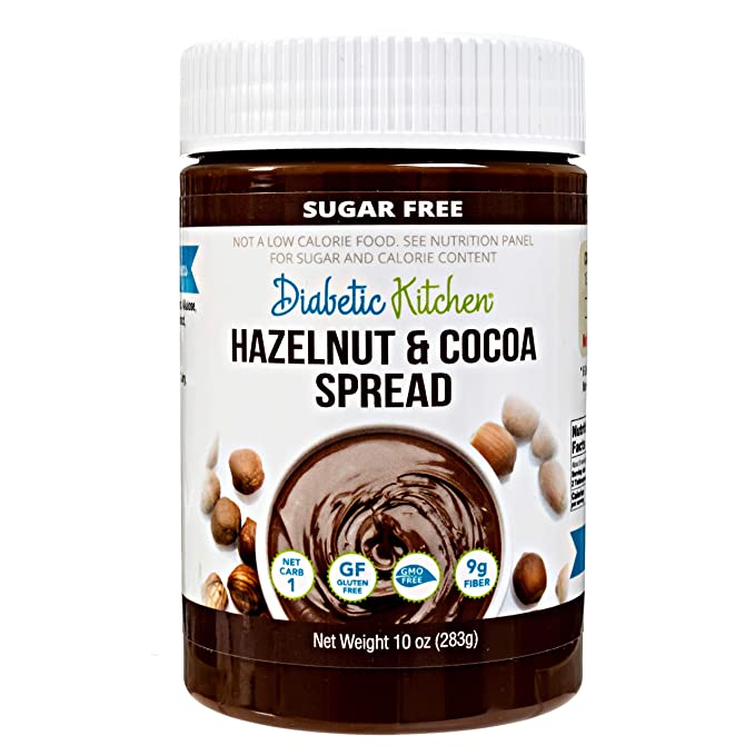 Diabetic Kitchen Sugar Free Hazelnut Cocoa Spread - Low Carb Chocolate Dessert Spread - Keto Treats & Snacks w/ 1 Net Carb & 9g Fiber - 859430005389