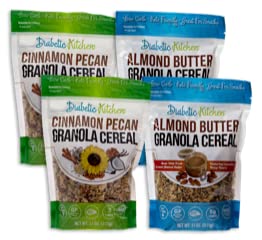 Diabetic Kitchen Cinnamon Pecan & Almond Butter Granola Cereal Variety - Low Carb Snacks & Breakfast Food w/ No Added Sugar - Keto Friendly, 3 Net Carbs & Gluten-Free (4 Pack) - 859430005471