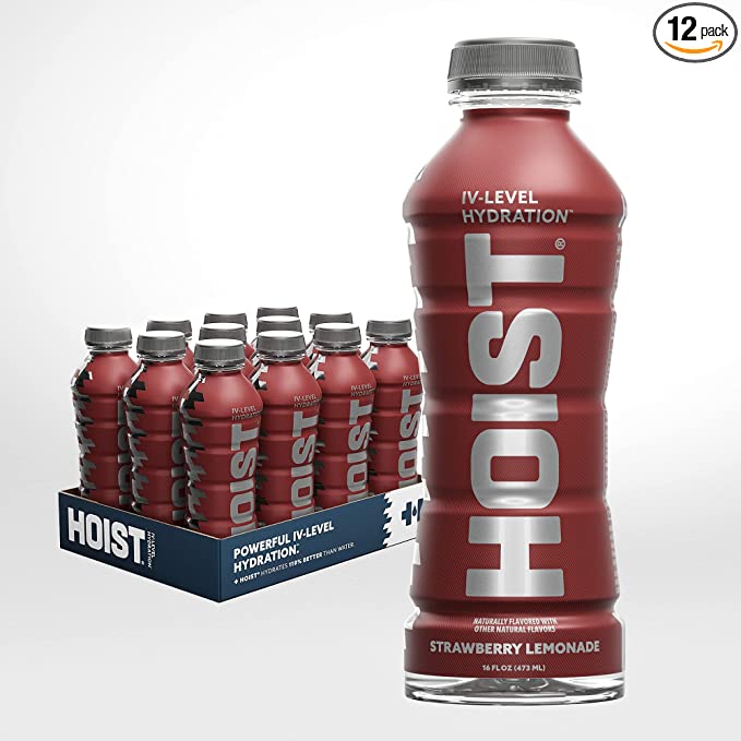  HOIST Premium Hydration Electrolyte Drink, Powerful IV-Level Hydration, Strawberry Lemonade, 16 Fl Oz (Pack of 12)  - 859520002380