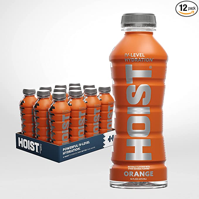  Hoist Premium Hydration Isotonic Electrolyte Drink, Powerful IV-Level Hydration, Orange, 16 Fl Oz (Pack of 12)  - 859520002427