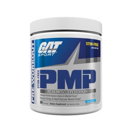 GAT PMP (Peak Muscle Performance) Pre Workout Powder Stimulant Free Blue Raspberry, 30 Servings - 859613000323