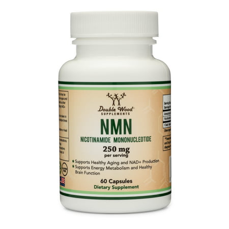 NMN Supplement 250mg Per Serving (Nicotinamide Mononucleotide) to Boost NAD+ Levels More Effectively Than Riboside for Anti Aging by Double Wood Supplements (60 Capsules) - 859793007327