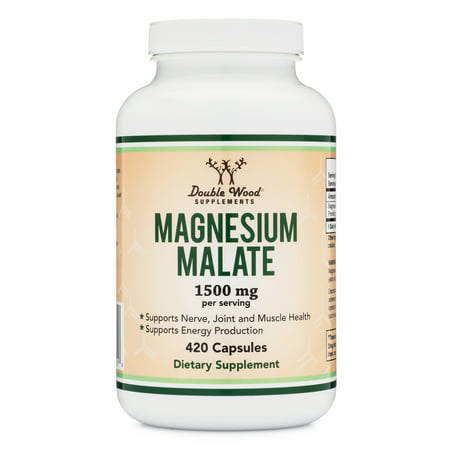 Magnesium Malate Capsules (420 Count) - 1 500mg Per Serving (Magnesium bonded to Malic Acid) Third Party Tested Vegan Friendly Non-GMO Gluten Free Made in the USA by Double Wood Supplements - 859793007518