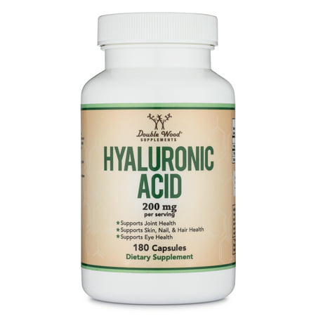 Hyaluronic Acid Supplement -180 Capsules (Enhances Effects of Hyaluronic Acid Serum for Face) 200mg Per Serving for Skin and Face Aging Support by Double Wood Supplements (Acido Hialuronico) - 859793007600