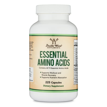 Essential Amino Acids - 1 Gram Per Serving Powder Blend of All 9 Essential Aminos (EAA) and all Branched-Chain Aminos (BCAAs) (Leucine, Isoleucine, Valine) 225 Capsules by Double Wood Supplements - 859793007617