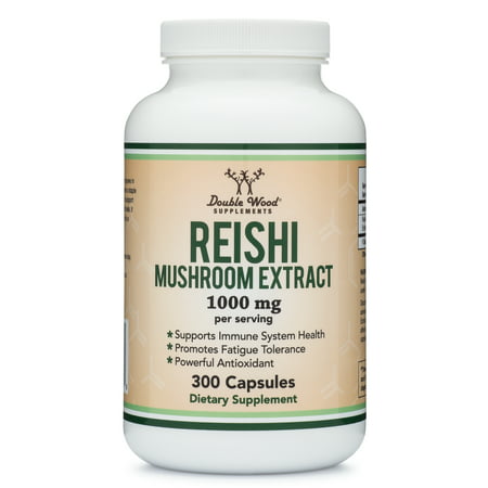 Reishi Mushroom Capsules (4:1 Ganoderma Extract 1 000mg Reishi Powder Servings) 300 Count 5 Month Supply for Immune System Support and Defense by Double Wood Supplements - 859793007648