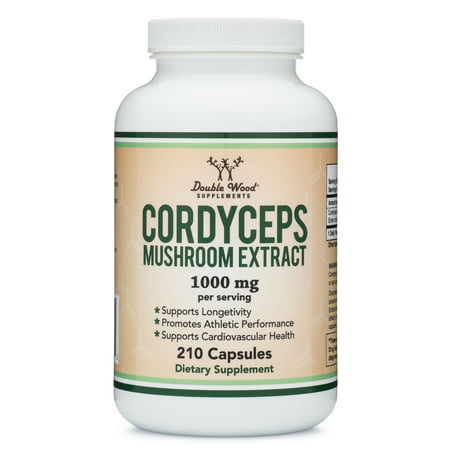 Cordyceps Capsules (Cordyceps Sinensis Mushroom Extract) 210 Count 3.5 Month Supply 1 000MG (7% Polysaccharides with Alpha and Beta Glucans) Cardiovascular and Aging Support by Double Wood - 859793007655