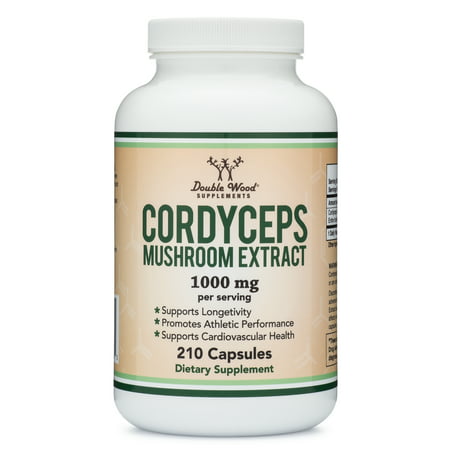 Cordyceps Capsules (Cordyceps Sinensis Mushroom Extract) 210 Count 3.5 Month Supply 1 000MG (7% Polysaccharides with Alpha and Beta Glucans) Cardiovascular and Aging Support by Double Wood - 859793007655