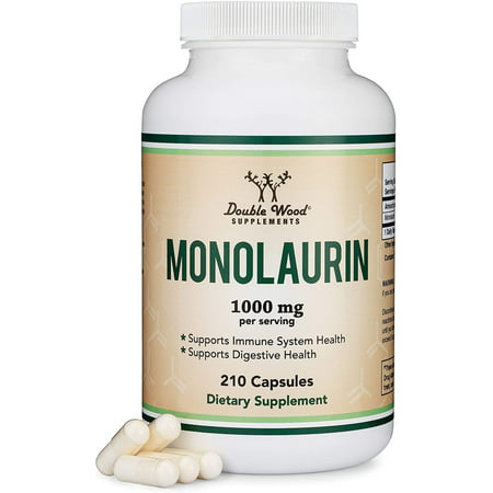Monolaurin 1 000mg per Serving 210 Capsules (Vegan Safe Non-GMO Gluten Free Made in The USA) Immune Health Support by Double Wood Supplements - 859793007709