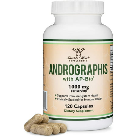 Andrographis Max Andrographides - 1 000mg Serving Size (120 Capsules) with AP-Bio (Patented Andrographis Paniculata Extract) - Clinically Studied to Boost Immune System by Double Wood Supplements - 859793007754