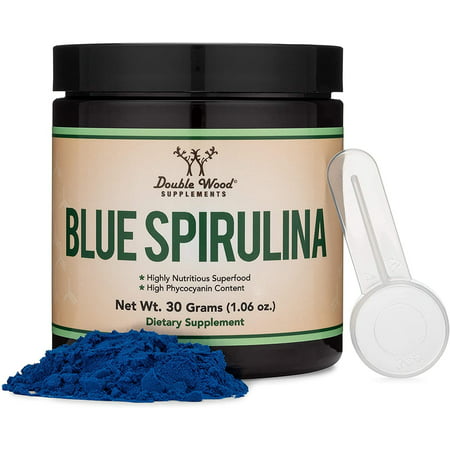 Blue Spirulina Powder - Maximum 35% Phycocyanin Content Superfood from Blue-Green Algae Mixes into Smoothies and Protein Drinks Natural Food Coloring (One Month Supply) by Double Wood Supplements - 859793007891