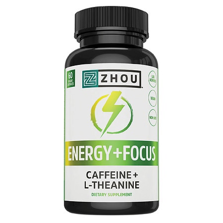 Zhou Energy + Focus | Caffeine with L-Theanine | Focused Energy for Your Mind & Body | #1 Nootropic Stack for Cognitive Performance | 60 VegCaps (B01921TUGC) - 859805006102