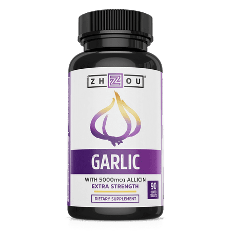 Zhou Nutrition Extra Strength Garlic with Allicin Heart and Immunity Support Tablets 90 Count - 859805006126
