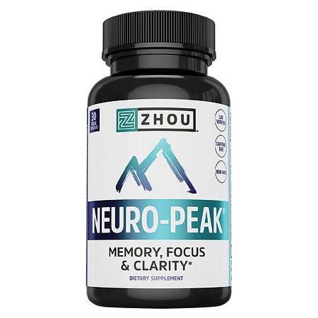 Zhou Nutrition Neuro-Peak Supplement Memory Focus and Clarity Support Capsules 30 Count - 859805006263