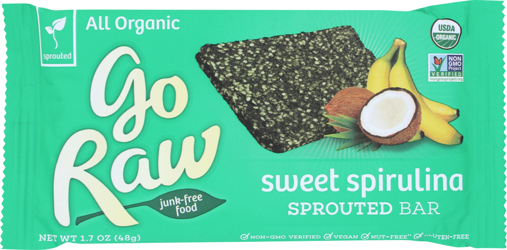 GO RAW: Organic Sprouted Bar Sweet Spirulina, 1.7 oz - 00859888000035