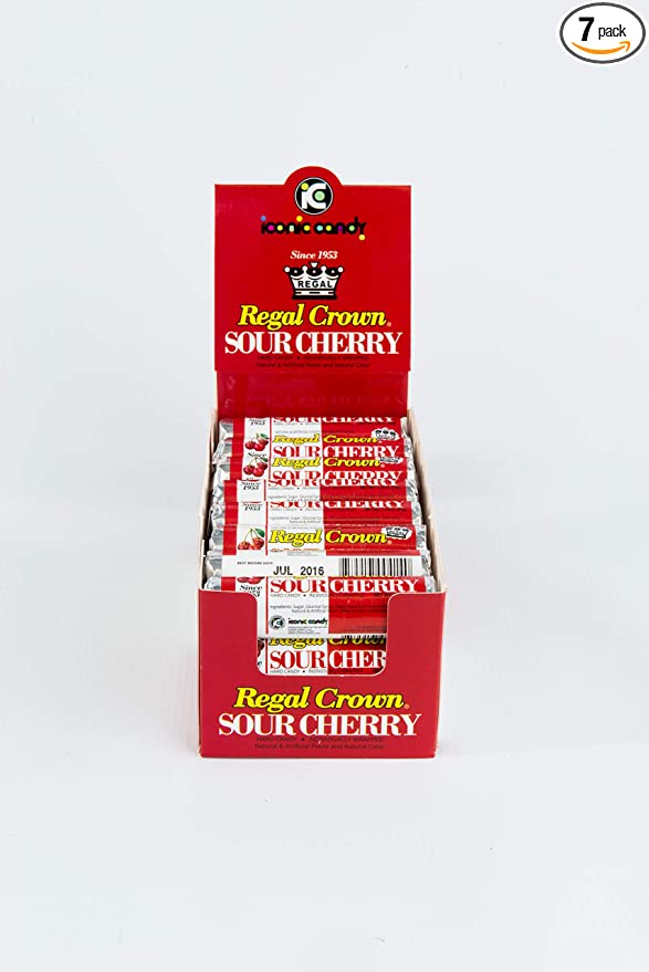  Regal Crown Sour Cherry Candy Rolls | Traditional Sour Cherries Candy | Tart and Tangy Old Fashioned Sour Cherry Hard Candy Brought To You By Iconic Candy | 24 Count  - 859917004140