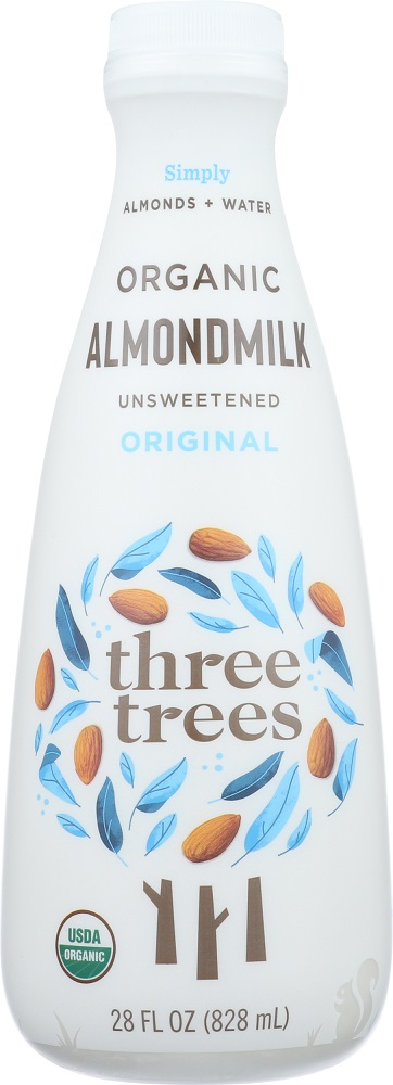 THREE TREES: Unsweetened Original Almond Milk, 28 oz - 0859918004255