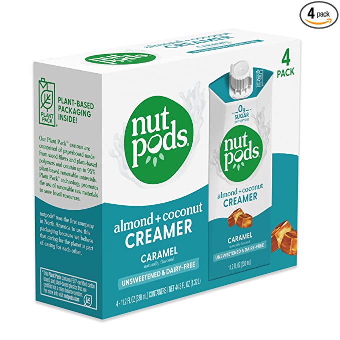nutpods Caramel Coffee Creamer - Unsweetened Non Dairy Creamer Made from Almonds and Coconuts - Keto Creamer, Whole30, Gluten Free, Non-GMO, Vegan, Sugar Free, Kosher (4-Pack) - 859922007242